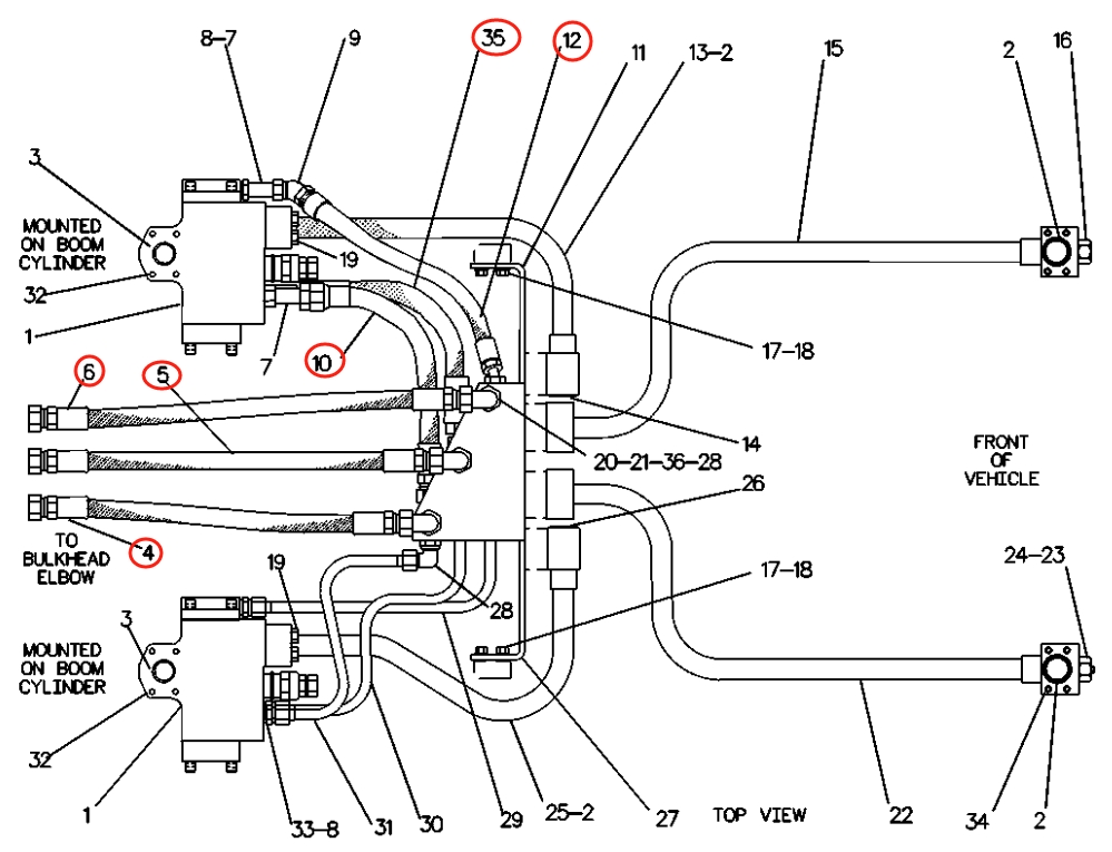 Caterpillar CAT®215C installation diagram showing hydraulic hose 8V-7771 at Pipe No. 5