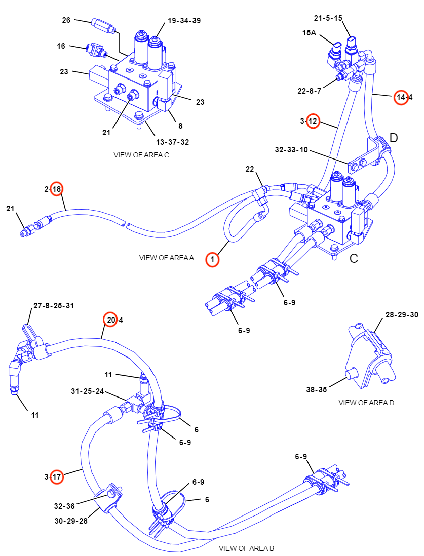 Caterpillar CAT®314F CR installation diagram showing hydraulic hose 468-0485 at Pipe No. 20