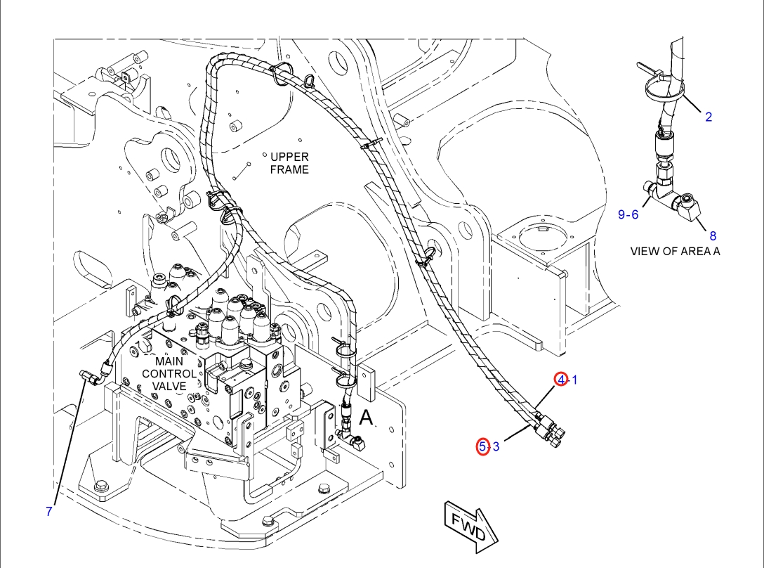 Caterpillar CAT®315F LCR installation diagram showing hydraulic hose 415-3037 at Pipe No. 4