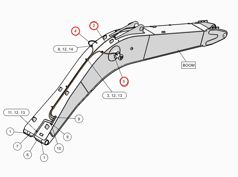 Caterpillar CAT®318E L installation diagram showing hydraulic hose 141-3538 at Pipe No. 2