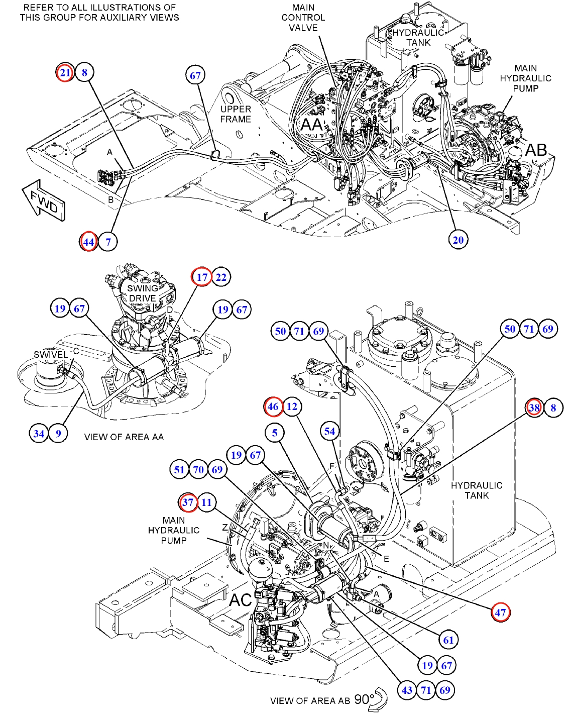 Caterpillar CAT®312D2 installation diagram showing hydraulic hose 104-8973 at Pipe No. 17