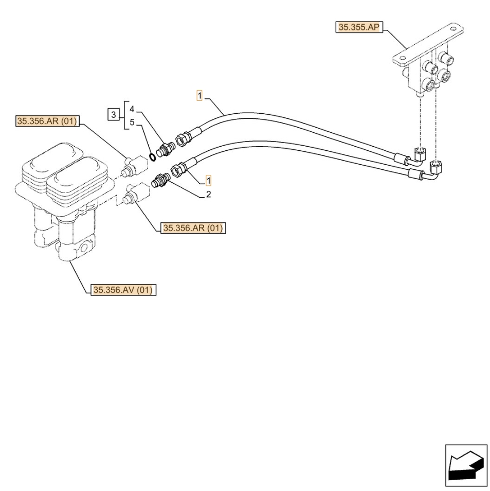 Case CX370D LC installation diagram showing hydraulic hose KHJ2092 at Pipe No. 1