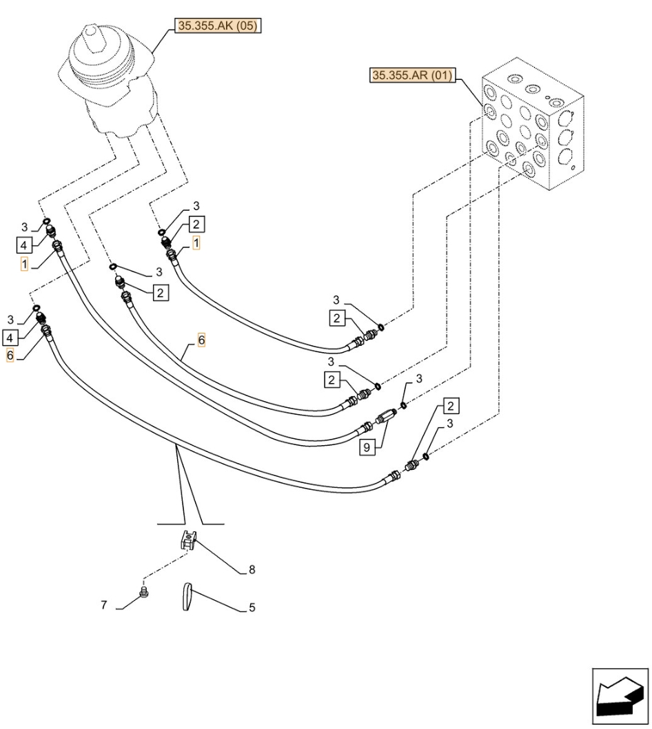 Case CX300D LC installation diagram showing hydraulic hose 159211A1 at Pipe No. 1