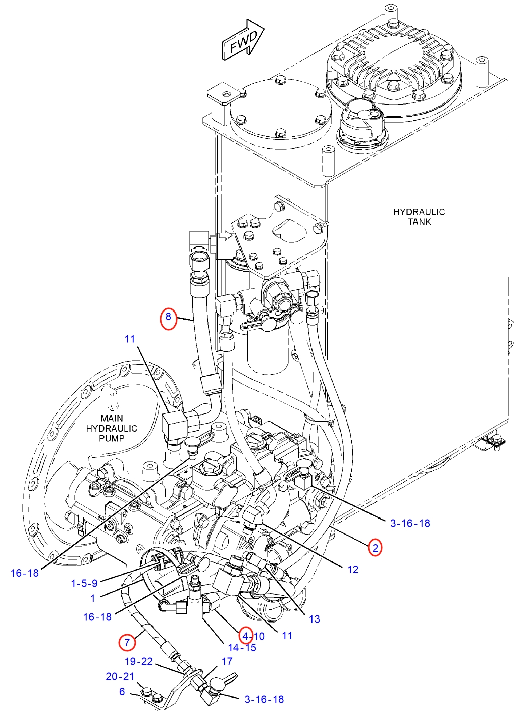 Caterpillar CAT®314F CR installation diagram showing hydraulic hose 371-2997 at Pipe No. 7