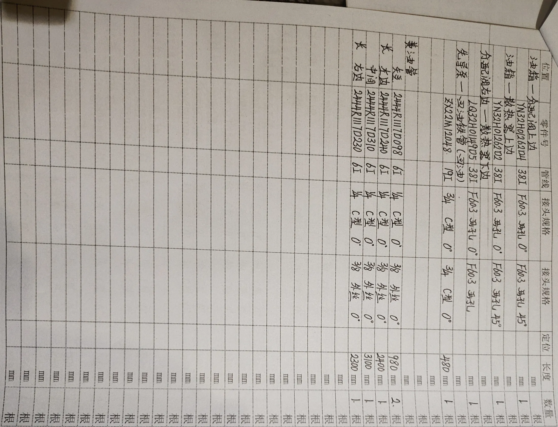 Kobelco SK270D-8 hydraulic hose part numbers and recorded lengths — technician notebook page 2 of 5