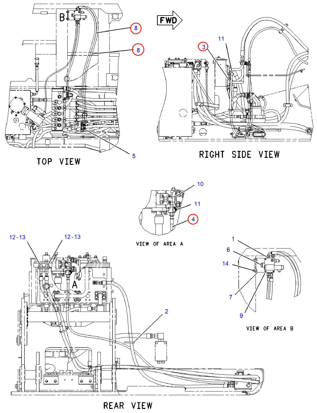 Caterpillar CAT®M312 installation diagram showing hydraulic hose 133-3806 at Pipe No. 3