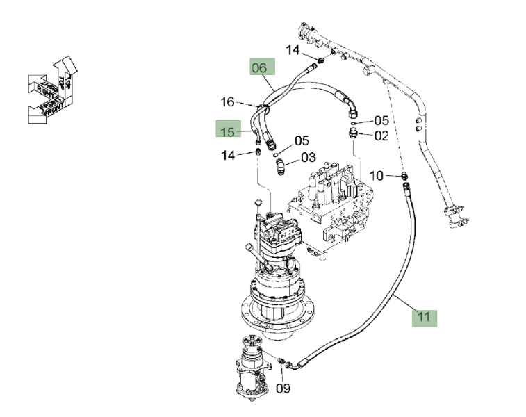 Hitachi ZX120-3 installation diagram showing hydraulic hose 4374023 at Pipe No. 6