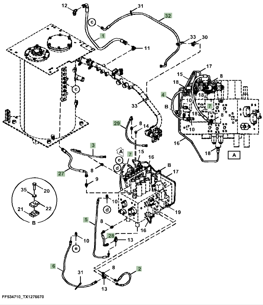 Hitachi ZX210-5A installation diagram showing hydraulic hose 4630949 at Pipe No. 29
