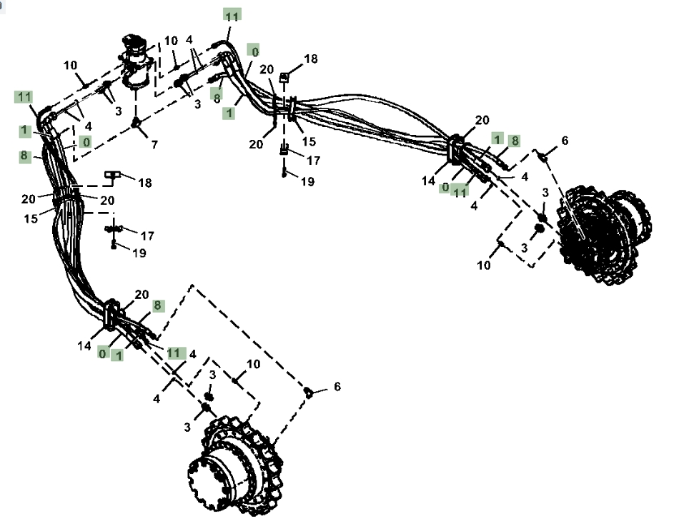 Hitachi ZX200LC-3 installation diagram showing hydraulic hose 4267667 at Pipe No. 8