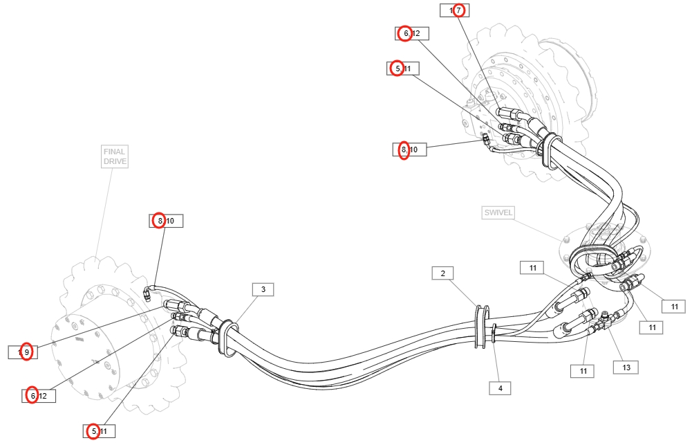 Caterpillar CAT®311F LRR installation diagram showing hydraulic hose 342-4067 at Pipe No. 6