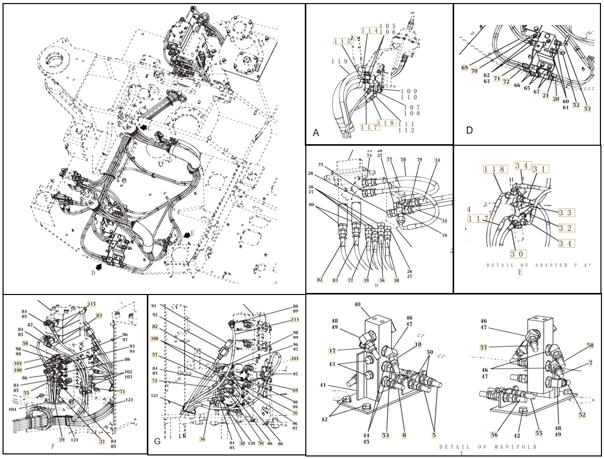 Case CX80 installation diagram showing hydraulic hose KHJ2179 at Pipe No. 101