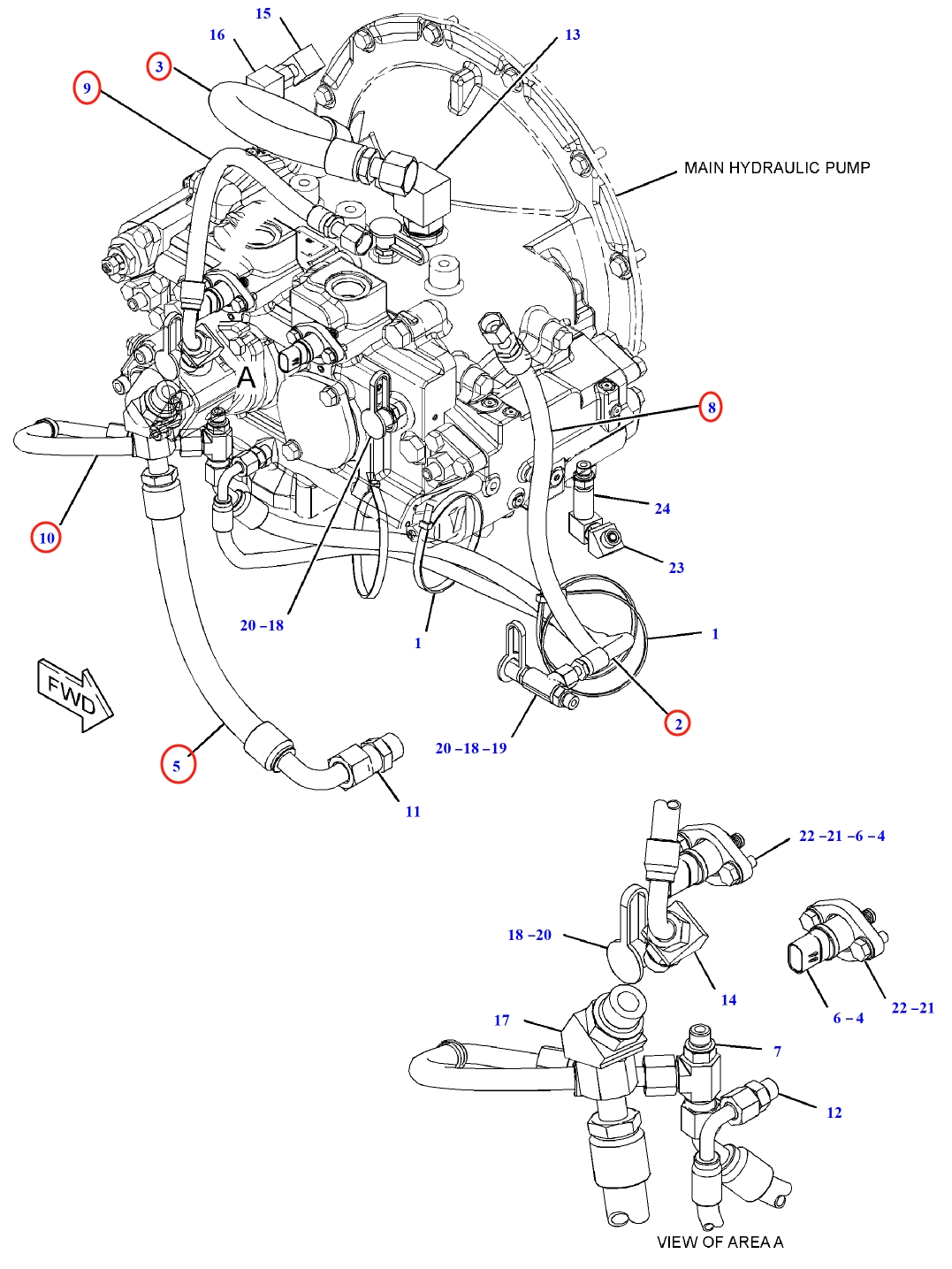 Caterpillar CAT®312D2 GC installation diagram showing hydraulic hose 178-5955 at Pipe No. 3
