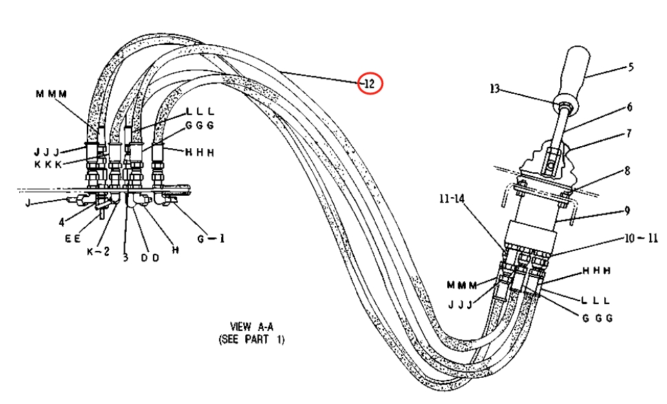 Caterpillar CAT®219 installation diagram showing hydraulic hose 2V-8572 at Pipe No. 12