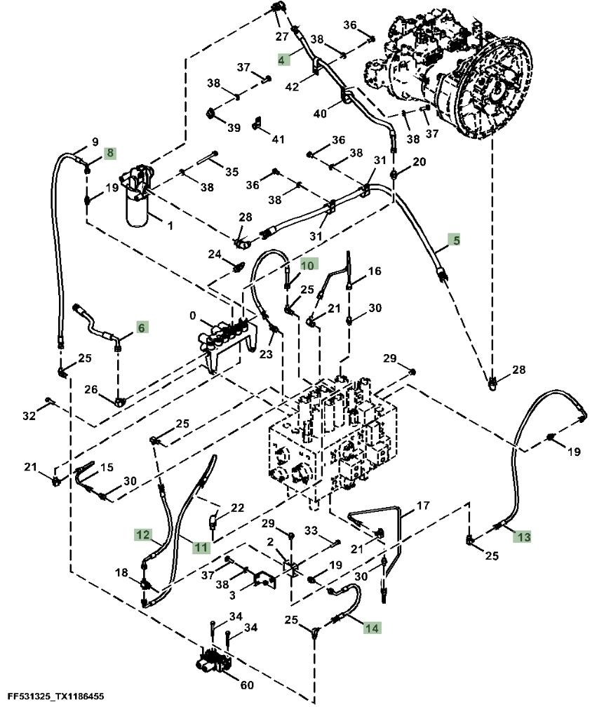 Hitachi ZX210LC-6N installation diagram showing hydraulic hose 4710223 at Pipe No. 10