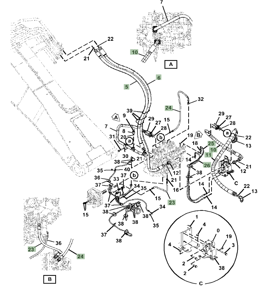Hitachi ZX345USLC-6N installation diagram showing hydraulic hose 4471871 at Pipe No. 23