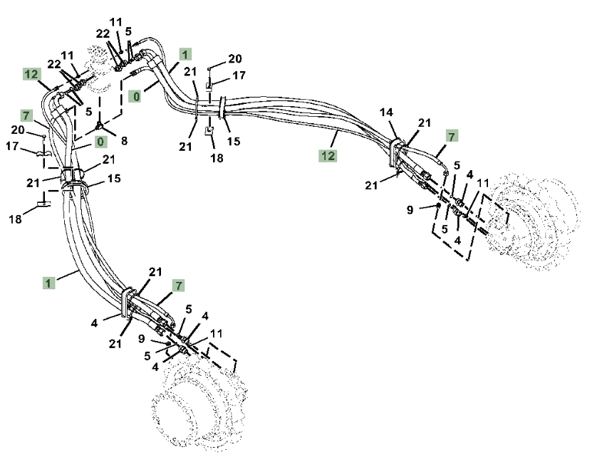 Hitachi ZX345USLC-6N installation diagram showing hydraulic hose 4429283 at Pipe No. 12