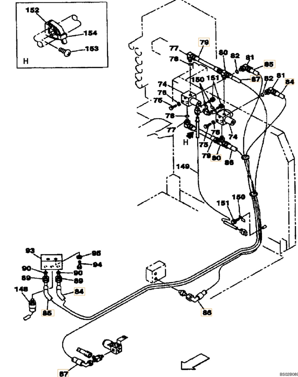 Case CX130 installation diagram showing hydraulic hose 159009A1 at Pipe No. 84