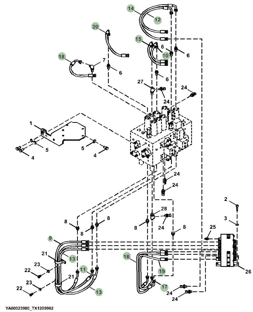 Hitachi ZX180LC-6N installation diagram showing hydraulic hose 4630935 at Pipe No. 16