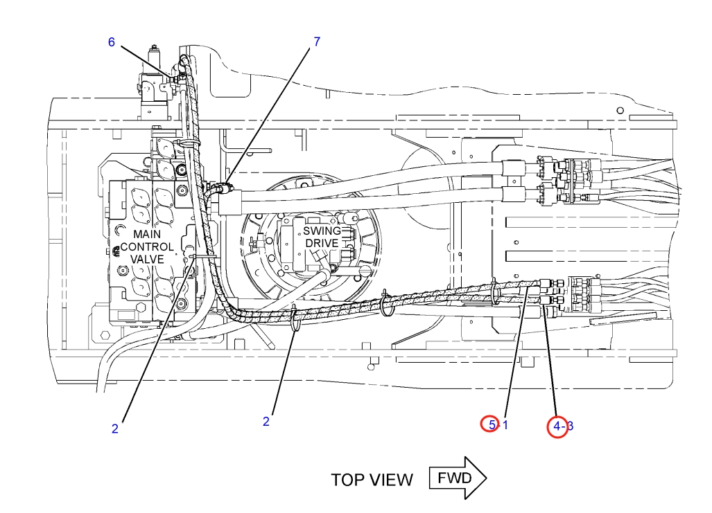 Caterpillar CAT®318E L installation diagram showing hydraulic hose 371-2999 at Pipe No. 4