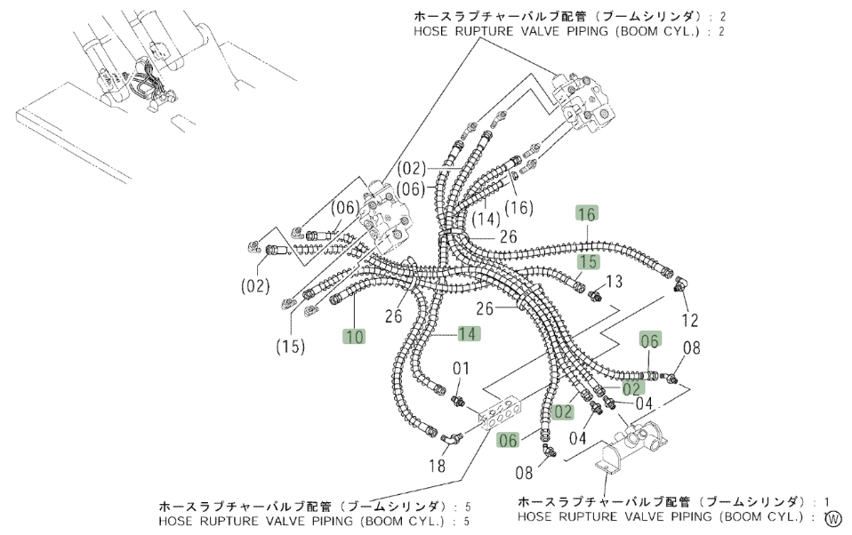 Hitachi ZX800 installation diagram showing hydraulic hose 4322514 at Pipe No. 6