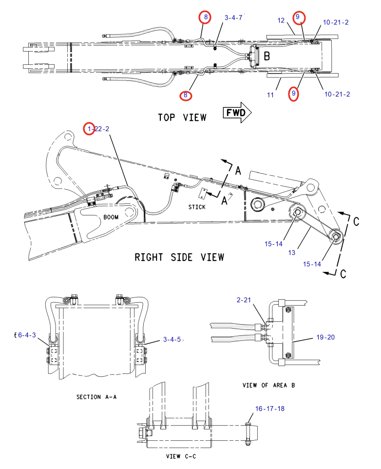 Caterpillar CAT®318C installation diagram showing hydraulic hose 211-7046 at Pipe No. 8