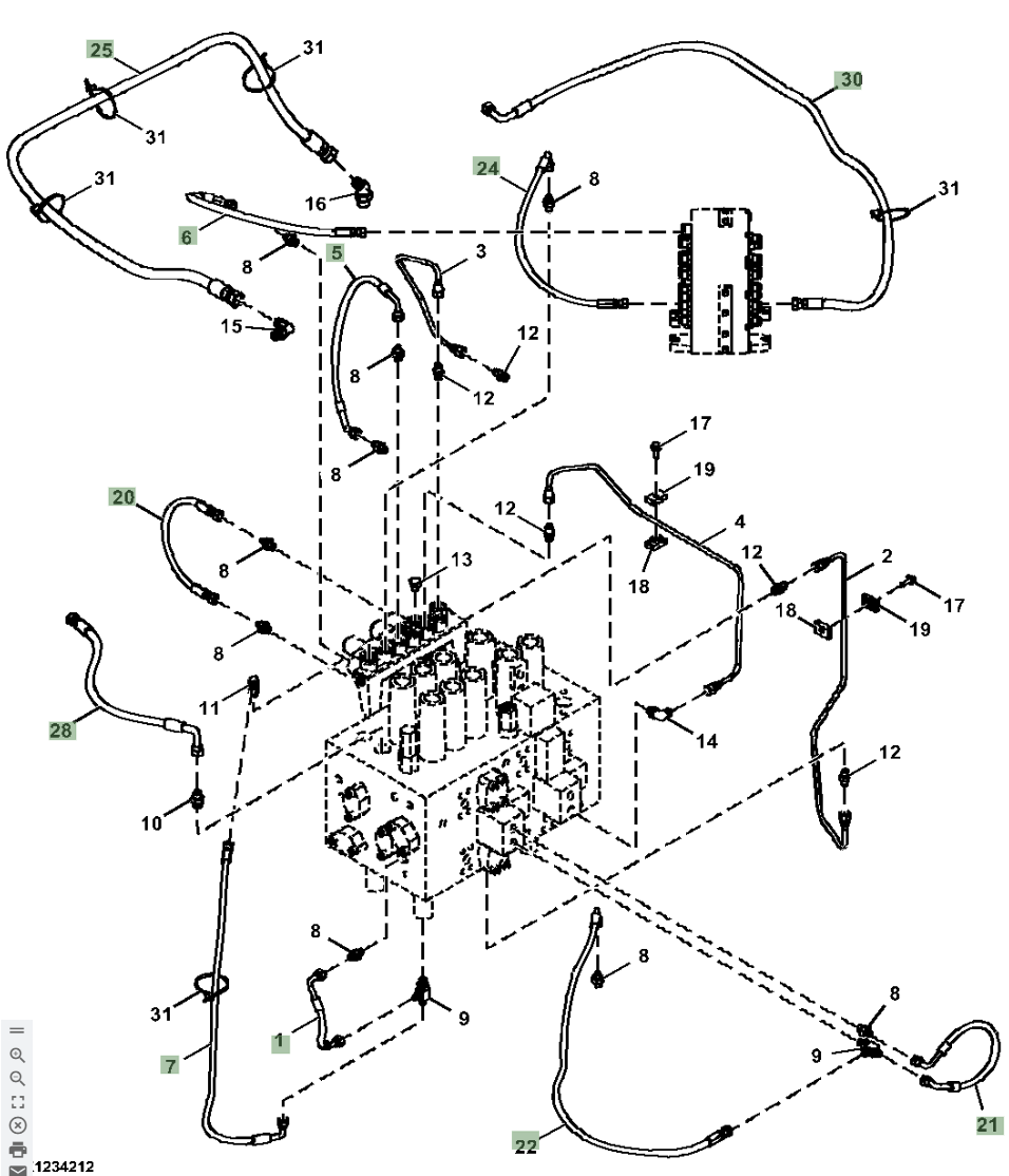 Hitachi ZX210LC-5G installation diagram showing hydraulic hose 4632041 at Pipe No. 5