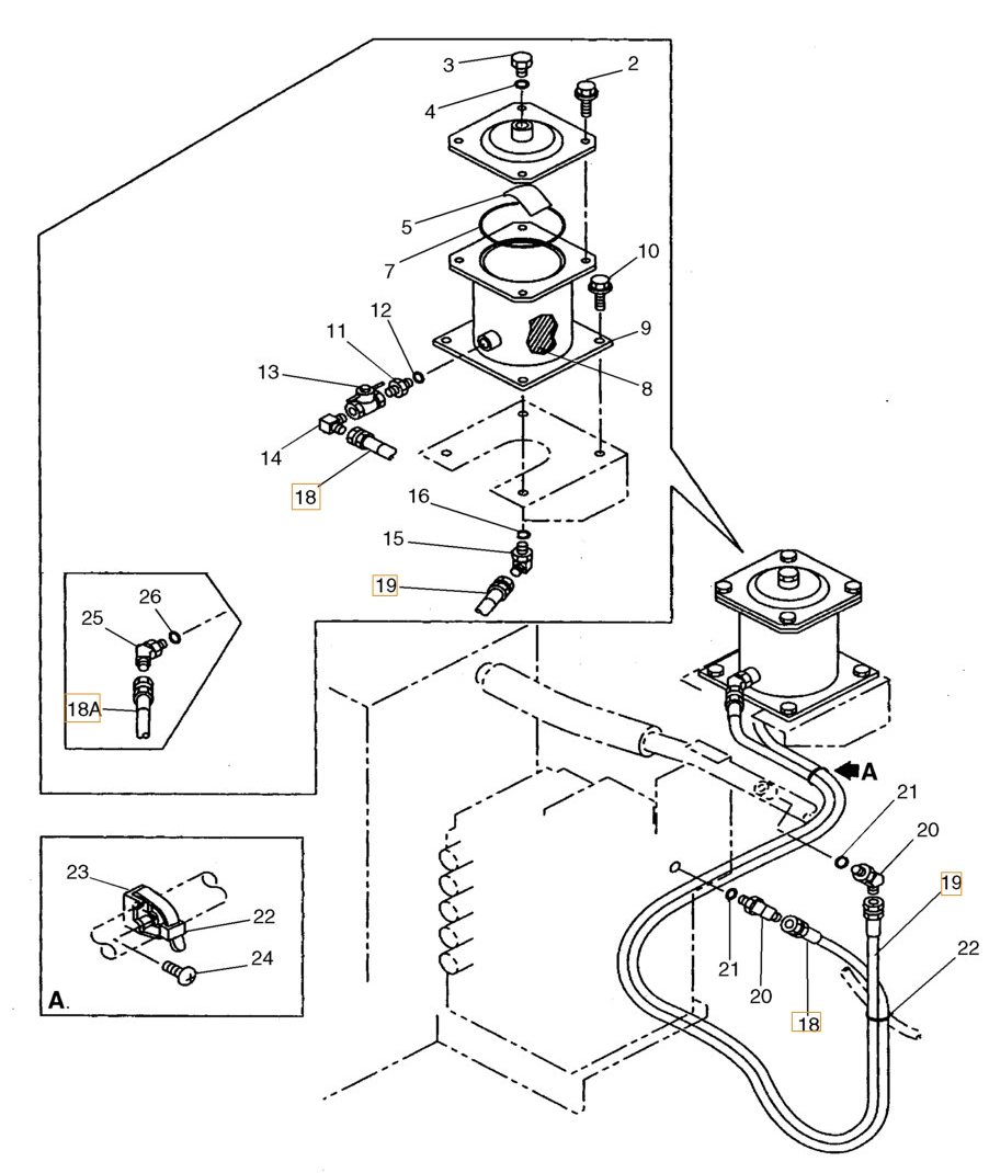 Case CX160 installation diagram showing hydraulic hose 152773A1 at Pipe No. 18A