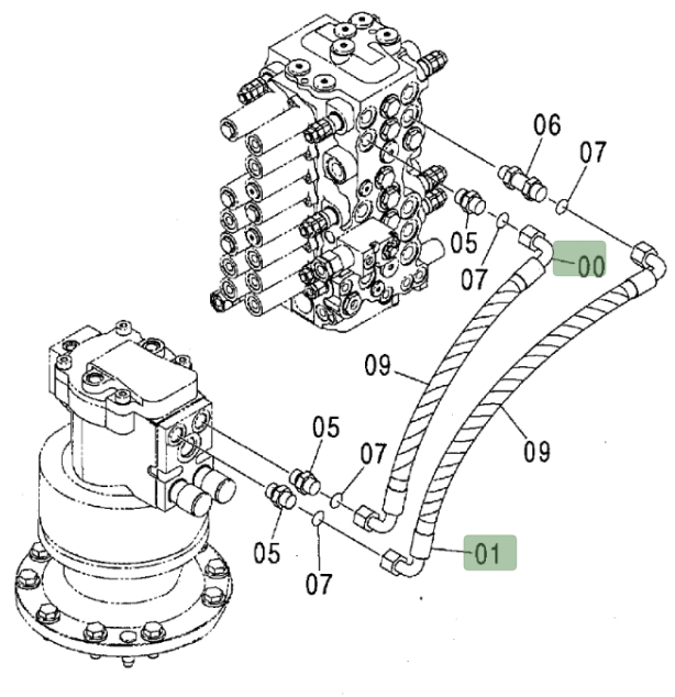 Hitachi ZX80 installation diagram showing hydraulic hose 4449925 at Pipe No. 1
