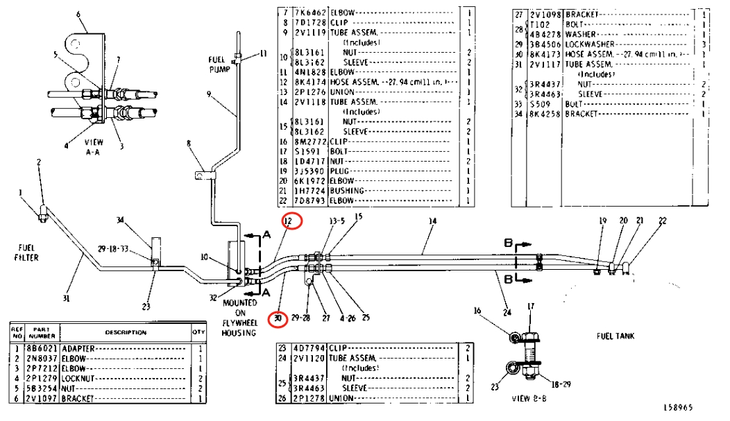 Caterpillar CAT®225 installation diagram showing hydraulic hose 8K-4174 at Pipe No. 12