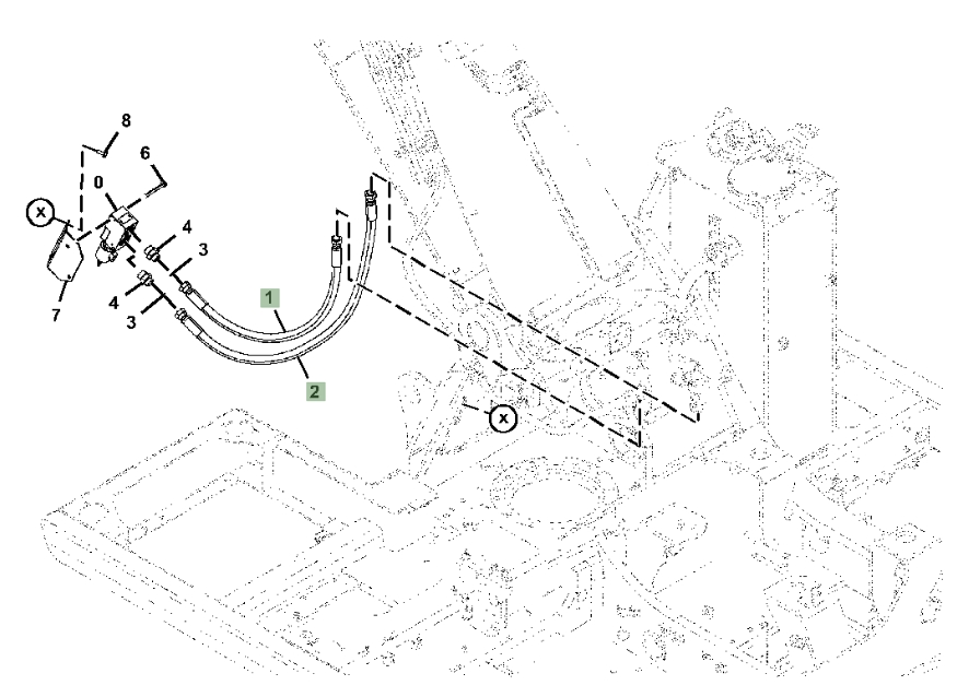 Hitachi ZX245USLC-6N installation diagram showing hydraulic hose 4628532 at Pipe No. 1