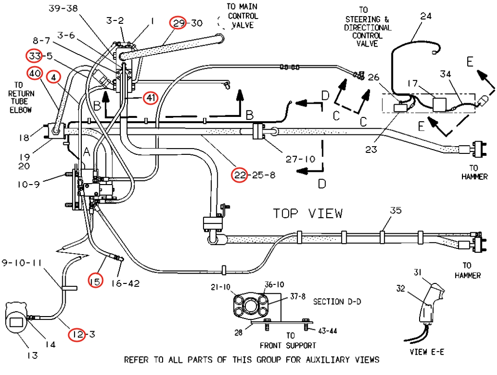 Caterpillar CAT®229 installation diagram showing hydraulic hose 2V-0156 at Pipe No. 41