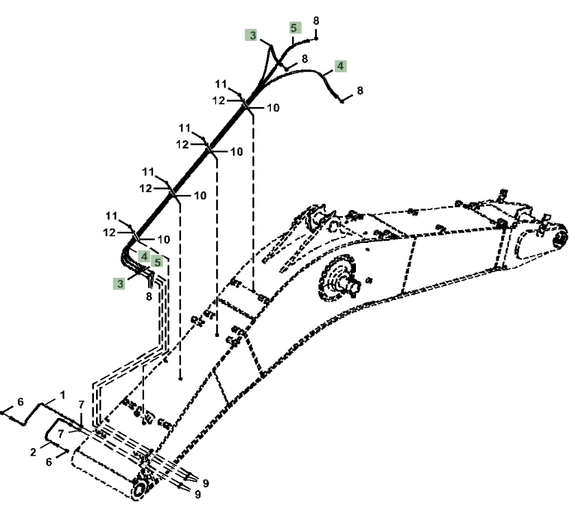 Hitachi ZX350LC-5A installation diagram showing hydraulic hose 4218064 at Pipe No. 4