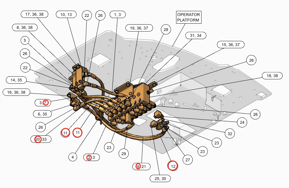 Caterpillar CAT®315F LCR installation diagram showing hydraulic hose 376-6351 at Pipe No. 20
