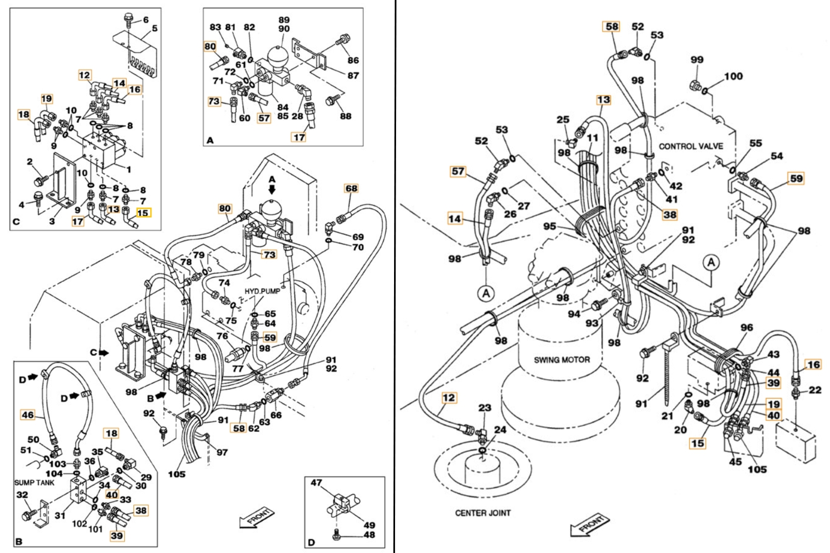 Case CX230 installation diagram showing hydraulic hose 168657A1 at Pipe No. 13