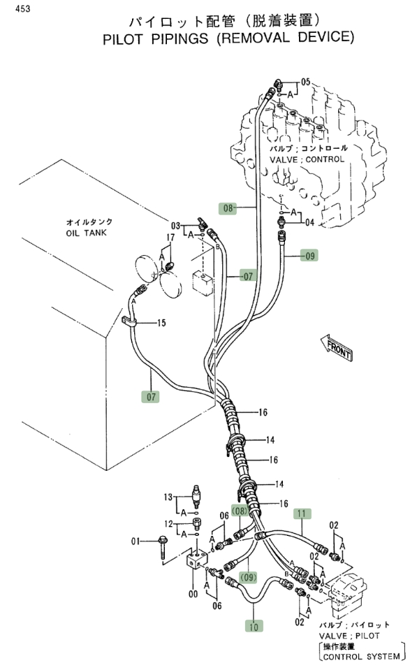 Hitachi EX400LC-3 installation diagram showing hydraulic hose 4290170 at Pipe No. 10