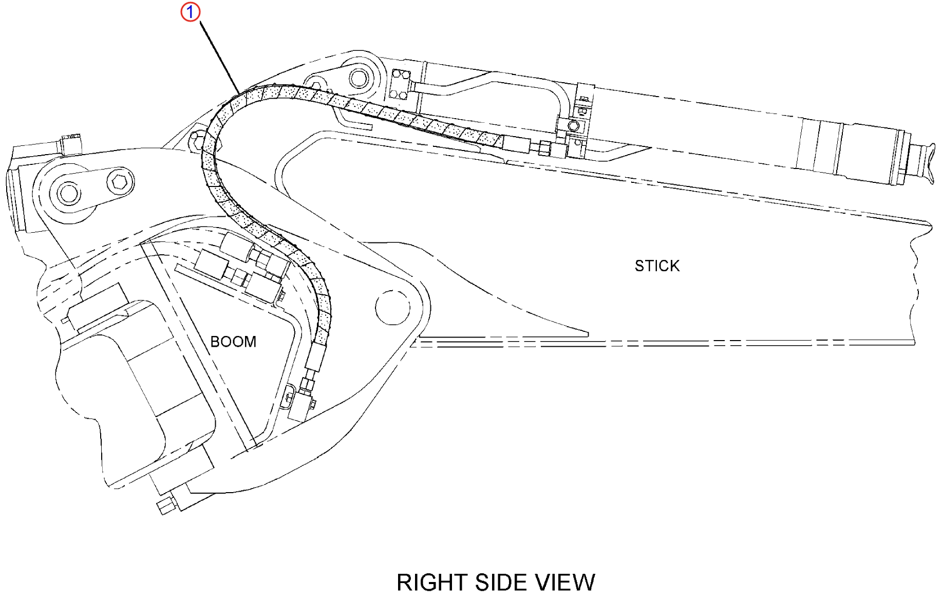 Caterpillar CAT®314E LCR installation diagram showing hydraulic hose 221-4723 at Pipe No. 1