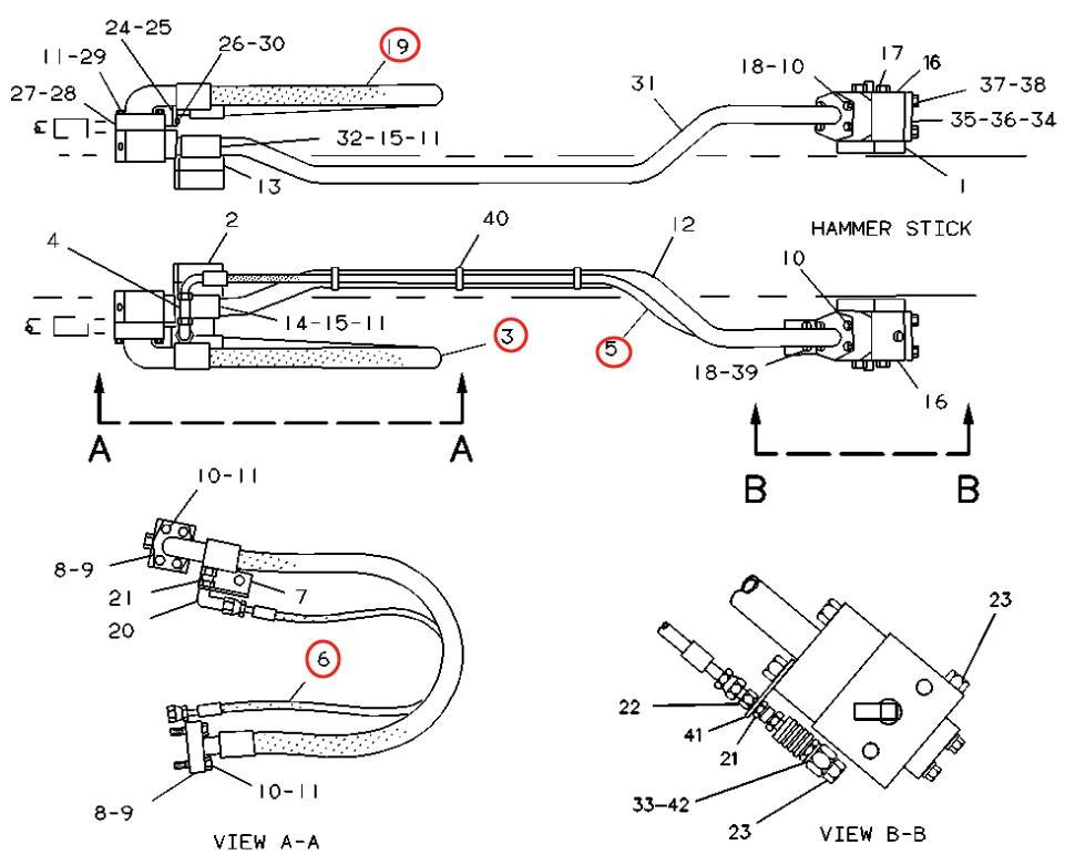 Caterpillar CAT®219 installation diagram showing hydraulic hose 2V-8299 at Pipe No. 6