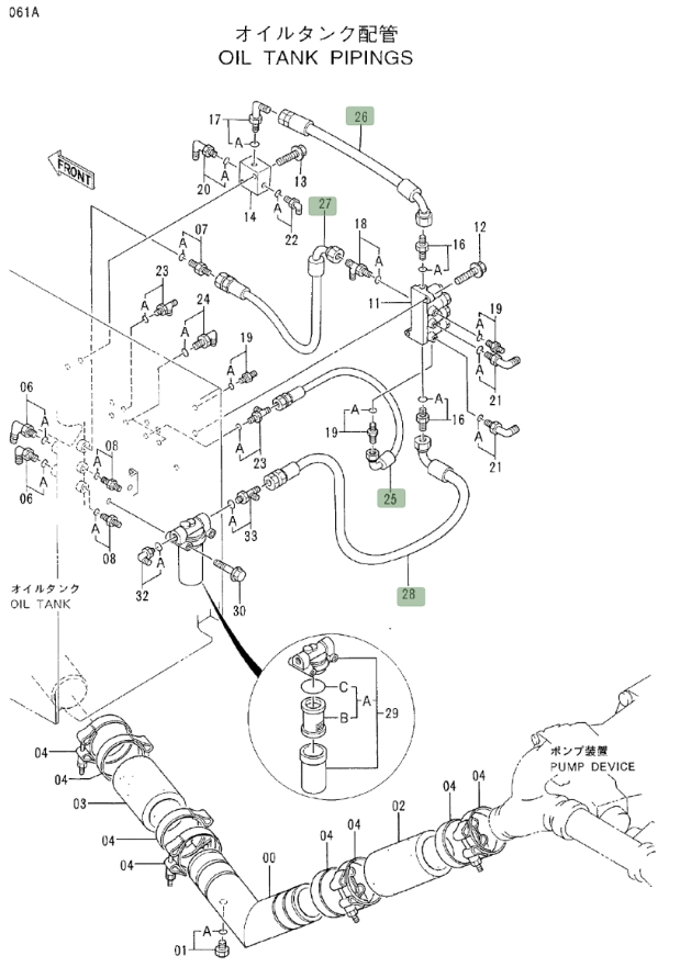 Hitachi EX550LC installation diagram showing hydraulic hose 4343383 at Pipe No. 25