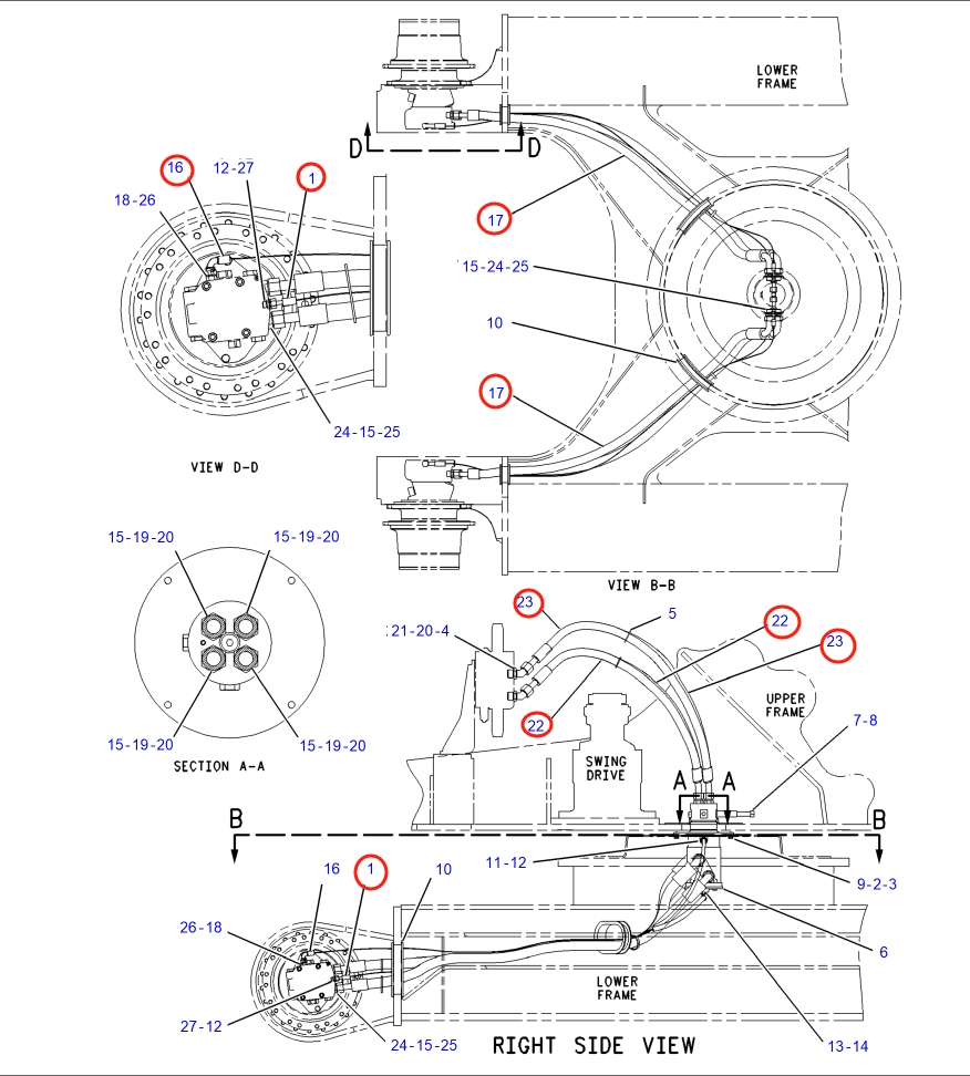 Caterpillar CAT®317B LN installation diagram showing hydraulic hose 5T-4377 at Pipe No. 1