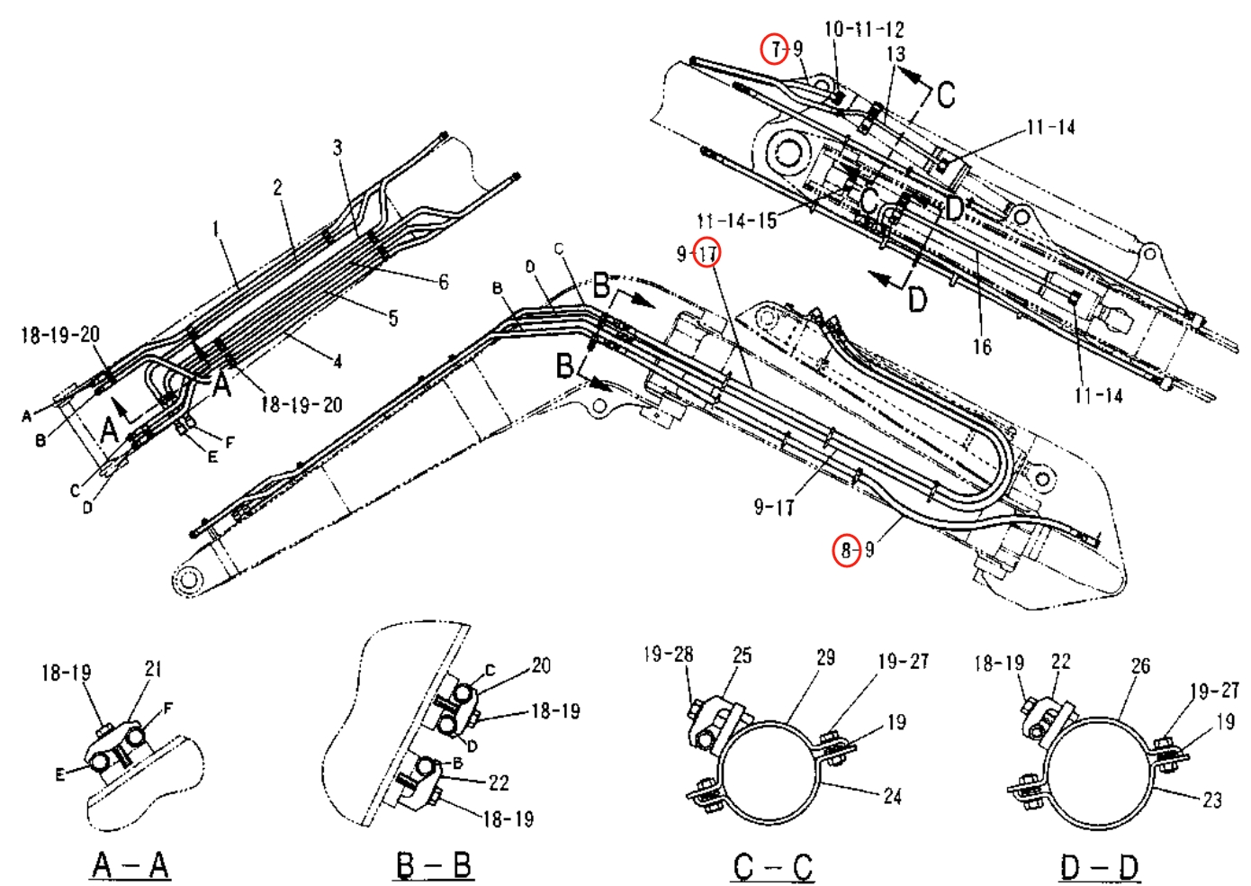 Caterpillar CAT®307-A installation diagram showing hydraulic hose 108-9019 at Pipe No. 8