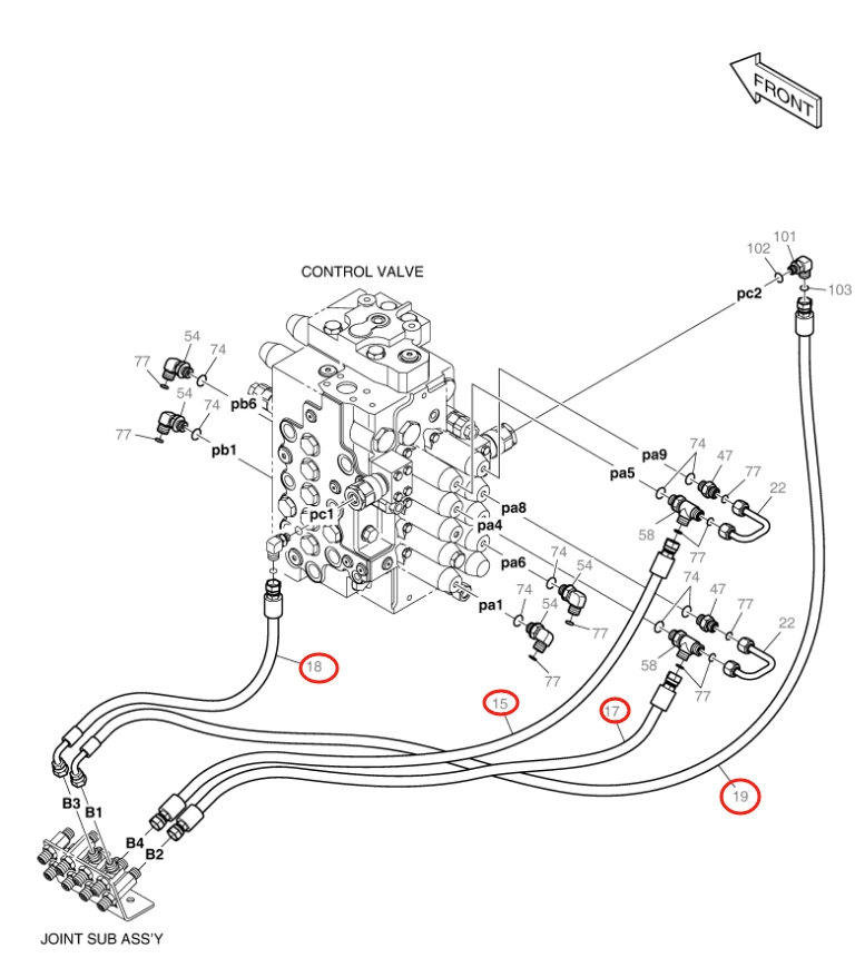Doosan DX160LC-3 installation diagram showing hydraulic hose DS2121255 at Pipe No. 32