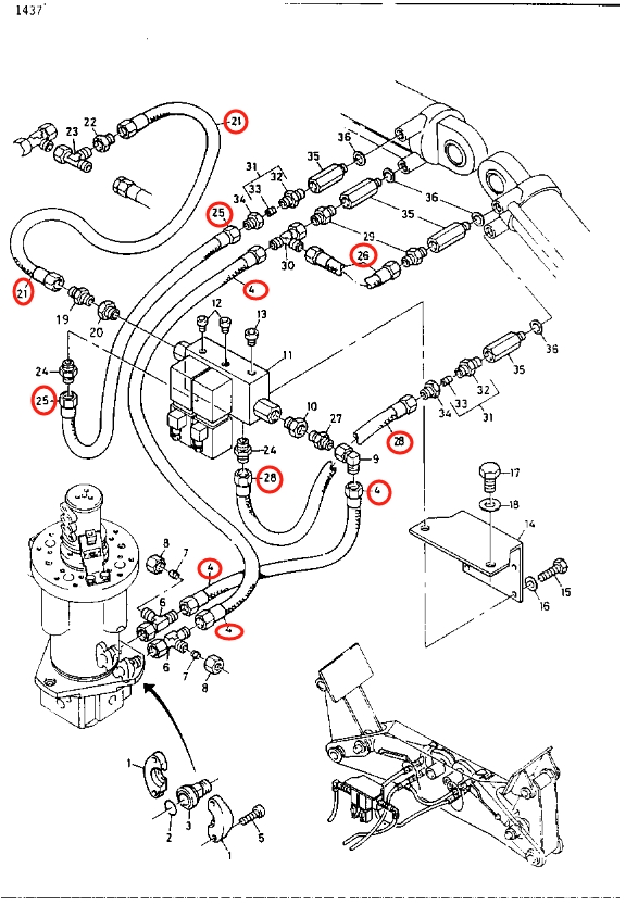Caterpillar CAT®212 installation diagram showing hydraulic hose 5W-1902 at Pipe No. 4