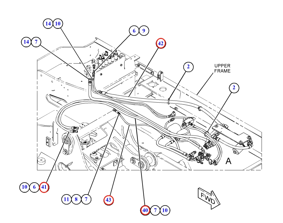 Caterpillar CAT®M317F installation diagram showing hydraulic hose 486-9259 at Pipe No. 42