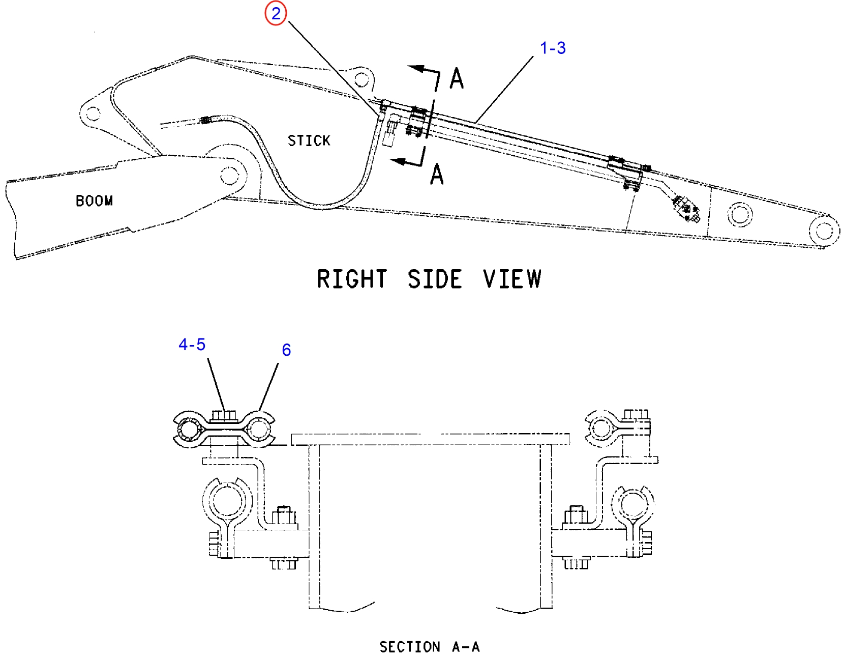 Caterpillar CAT®315C installation diagram showing hydraulic hose 197-2096 at Pipe No. 2