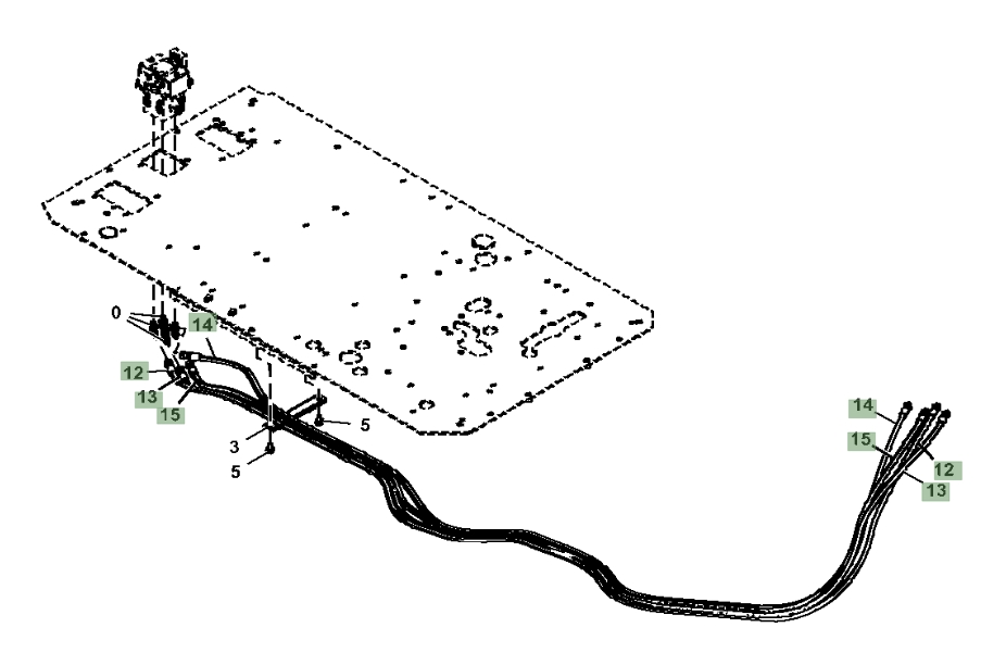 Hitachi ZX380LC-6N installation diagram showing hydraulic hose 4639630 at Pipe No. 14