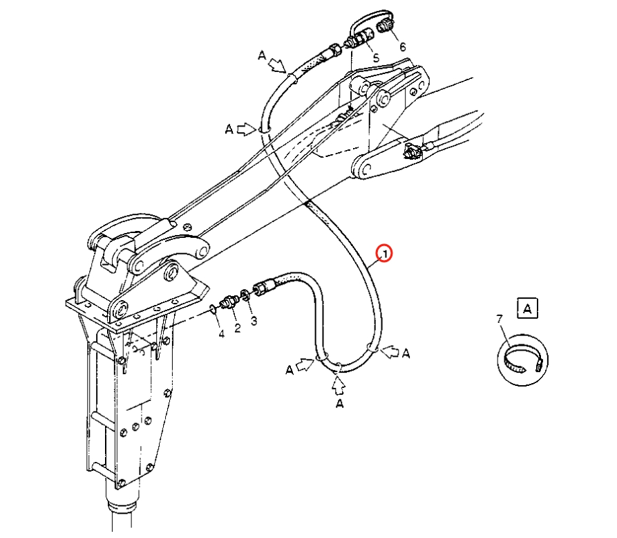 Caterpillar CAT®211B installation diagram showing hydraulic hose 8U-6488 at Pipe No. 1