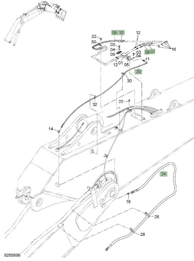 Hitachi ZX650LC-3 installation diagram showing hydraulic hose 4657390 at Pipe No. 9