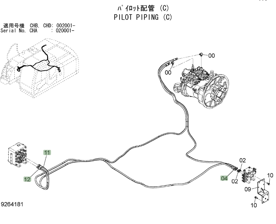 Hitachi ZX190W-3 installation diagram showing hydraulic hose 4655847 at Pipe No. 4