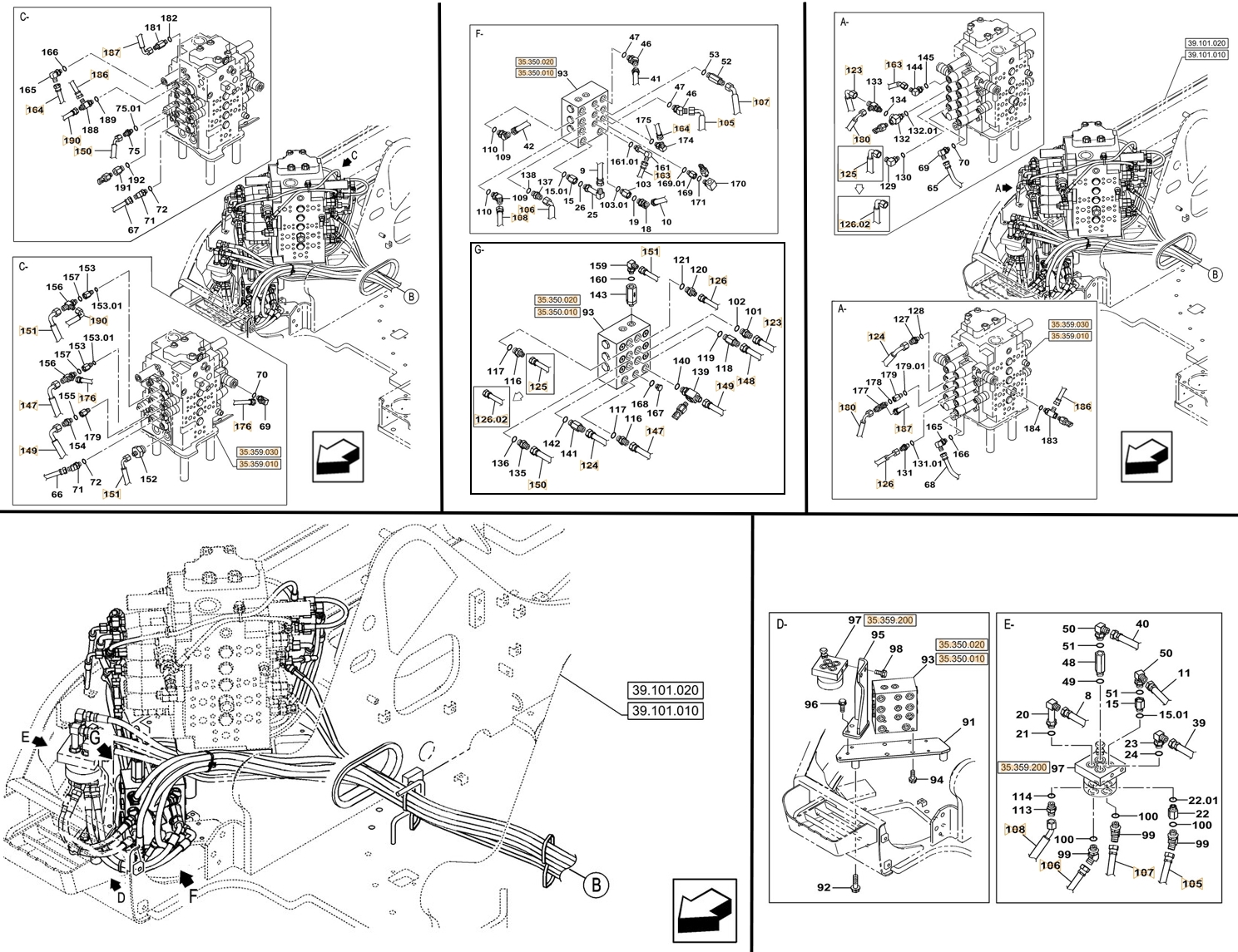 Case CX145C SR installation diagram showing hydraulic hose KHJ15480 at Pipe No. 163