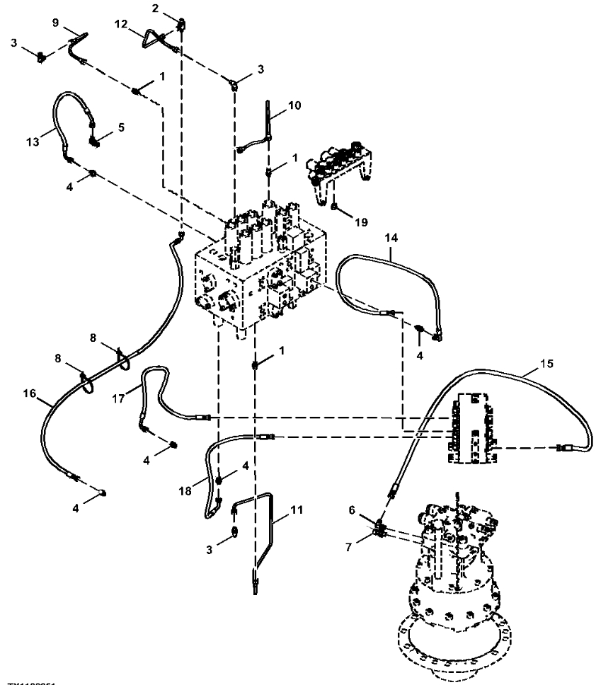 Hitachi ZX180LC-5N installation diagram showing hydraulic hose 4656046 at Pipe No. 18